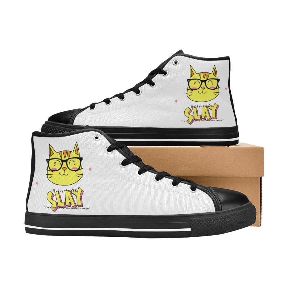 Bully-Proof Da Nerd Kat Slay Aquila High Top Canvas Kid's Shoes (Big Kid) (Model 017)