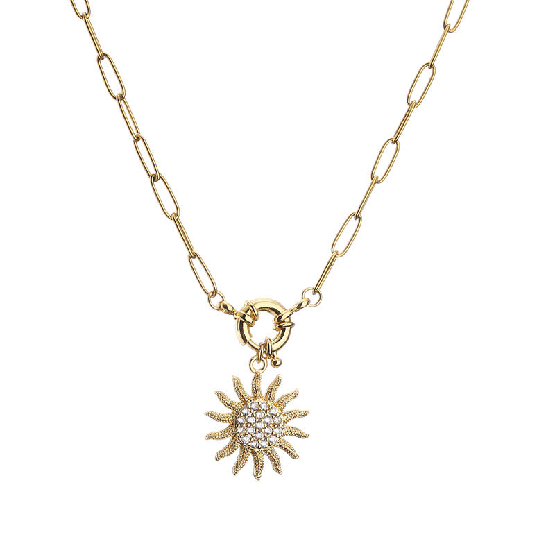 Micro Inlaid Zircon Sun Necklace Earring Set Jewelry Sunflower