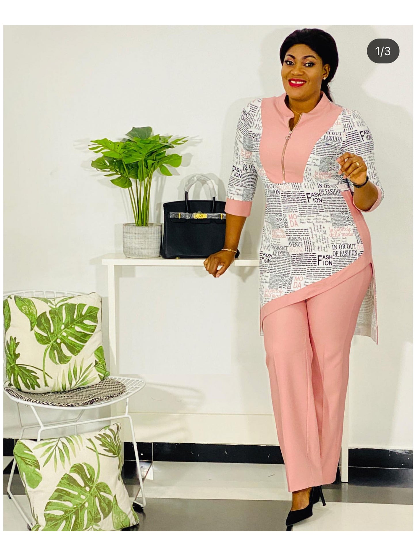 Dashiki African New Fashion Suit (Dress and Trousers) Zip Collar For Lady(ZMTZ#)