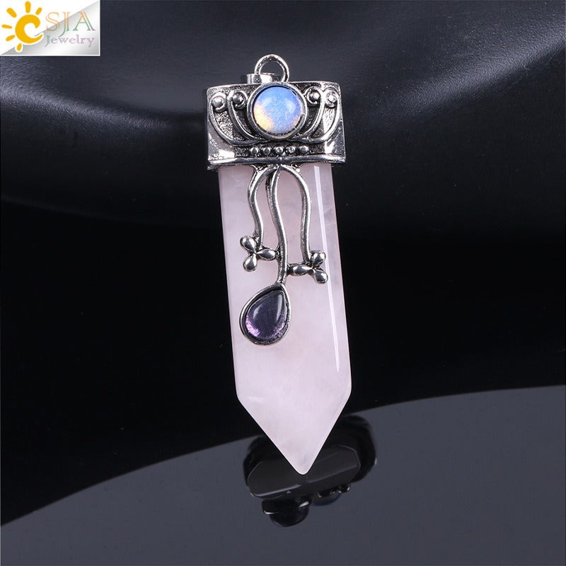 CSJA Vintage Large Natural Stone Sword-Shaped Pendant Jewelry Striped Crystal Agate Tiger Eye Jewelry Pendant Without Chain