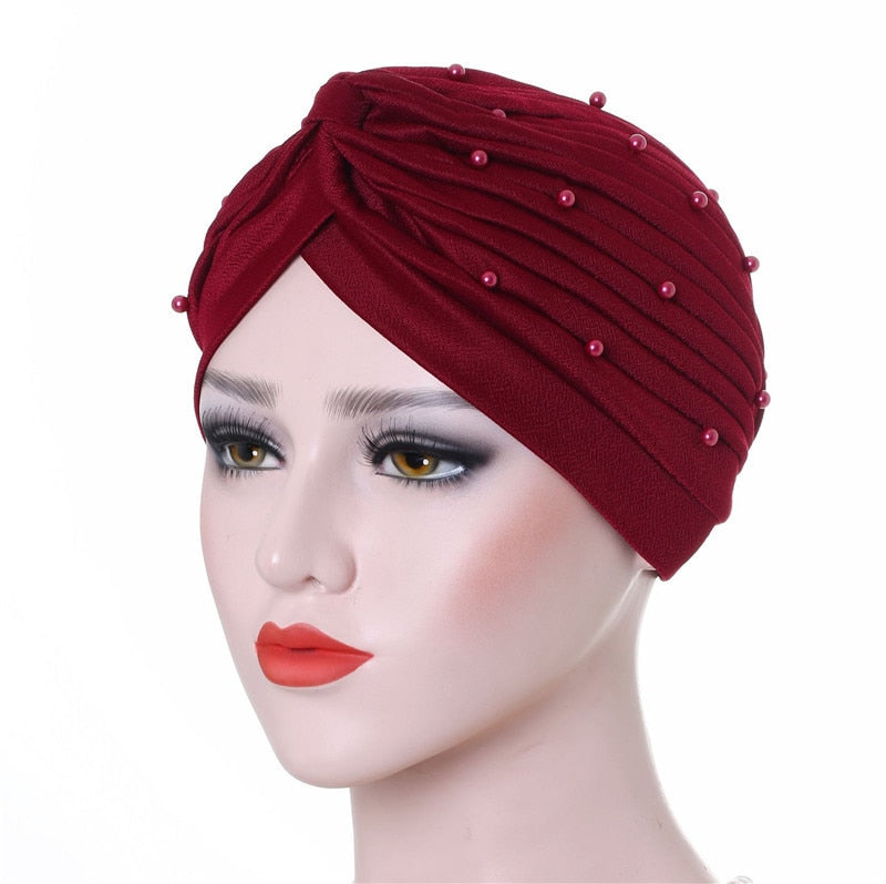 Cotton solid folds pearl muslim turban scarf women islamic inner hijab caps Arab wrap head femme musulman turbante mujer