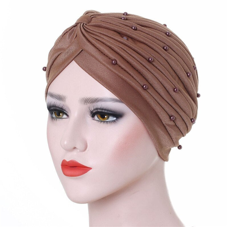 Cotton solid folds pearl muslim turban scarf women islamic inner hijab caps Arab wrap head femme musulman turbante mujer