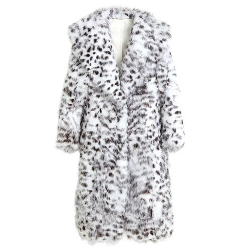 Women's winter imitation fox fur young leopard-print fur coat long knee-length mink coat