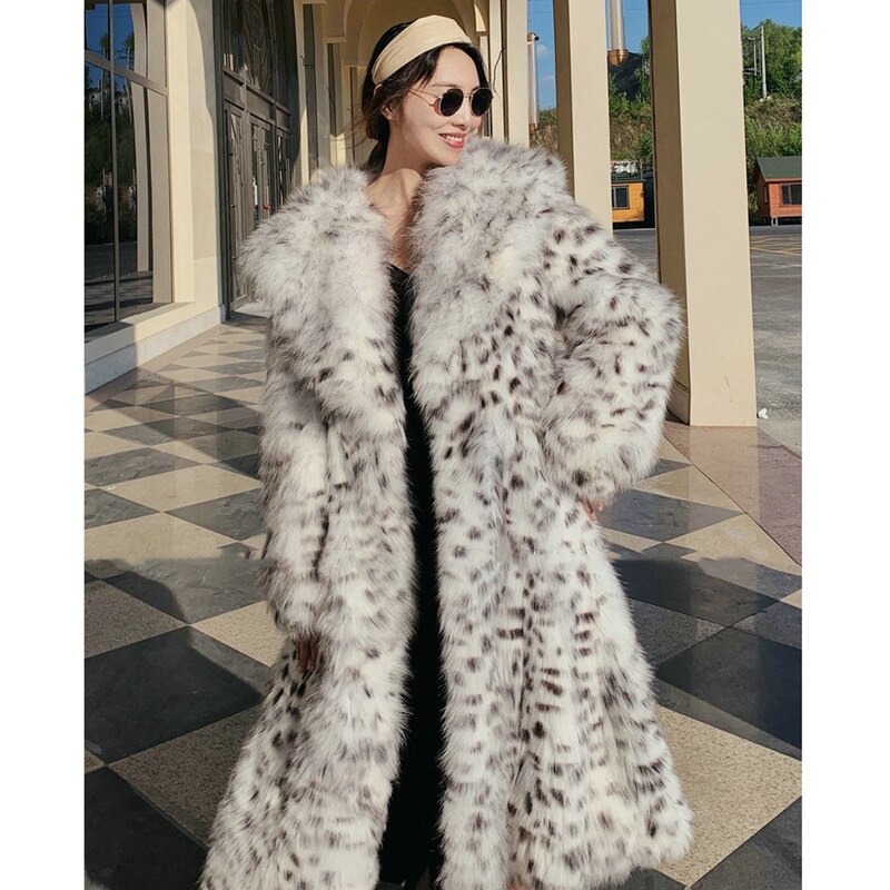 Women's winter imitation fox fur young leopard-print fur coat long knee-length mink coat