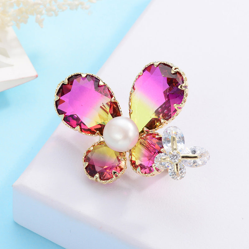 Exquisite Fashion Tourmaline Brooch Temperament Trend Pearl Petal Brooch Corsage Dress Accessories Pin