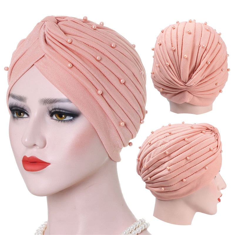 Cotton solid folds pearl muslim turban scarf women islamic inner hijab caps Arab wrap head femme musulman turbante mujer