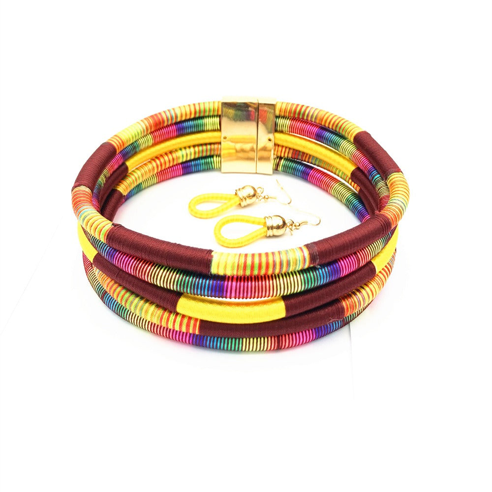 Hand woven collar African style color line magnetic buckle necklace set European and American exaggerated necklace