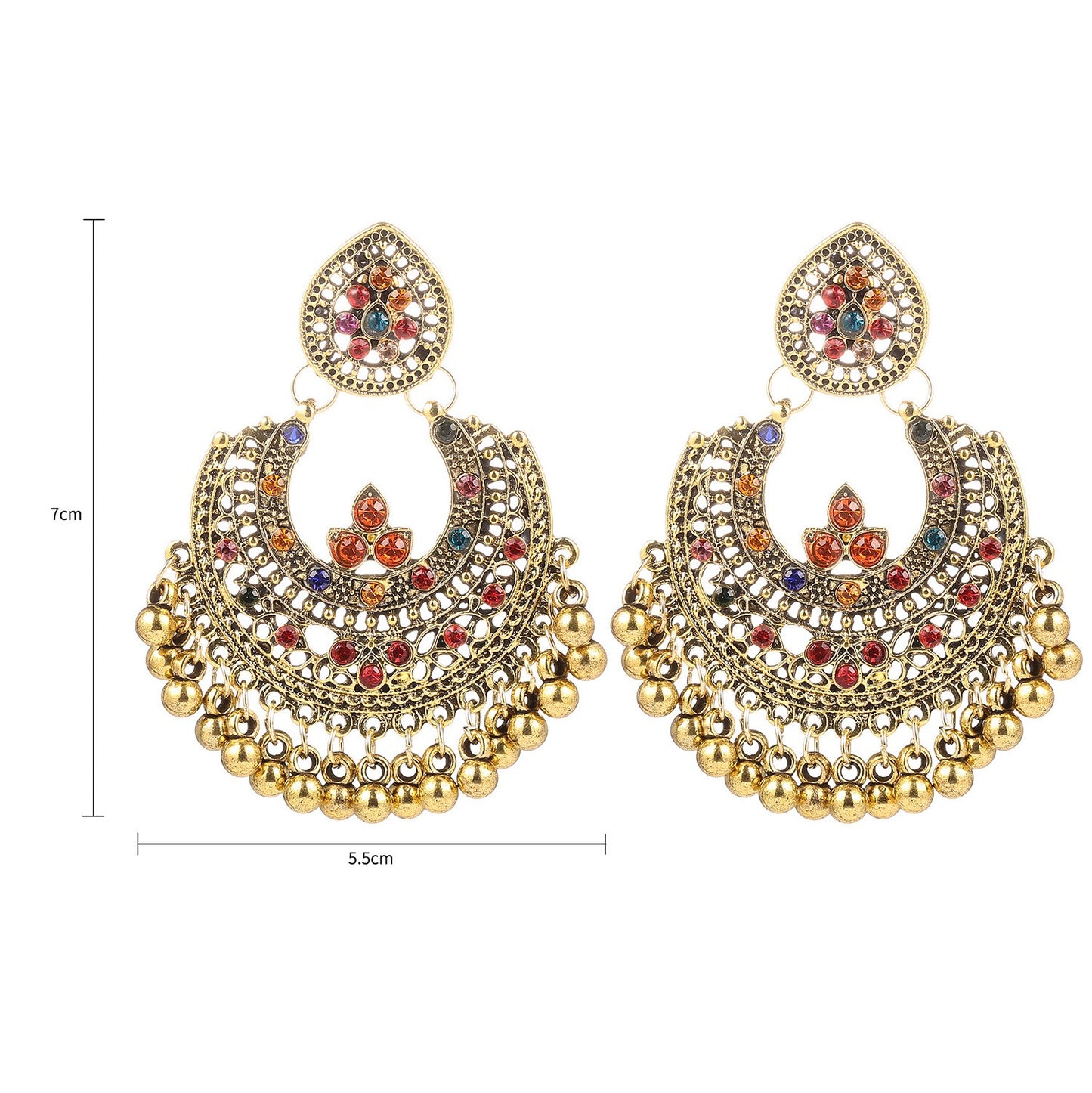 Exaggerated pendant earrings, niche design sense, bell earrings, retro alloy ethnic style jewelry