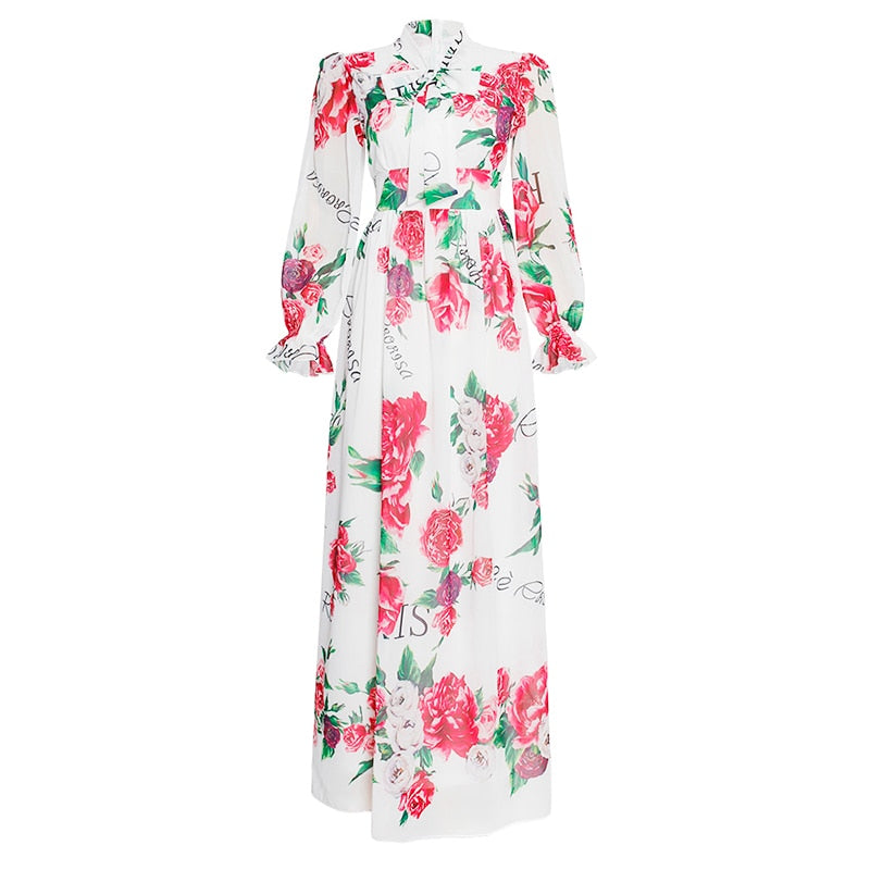 MD Dinner Dresses For Women New African Spring Summer Elegant Gown Flowers Printed Dashiki Long Dress Ladies Clothing 229#