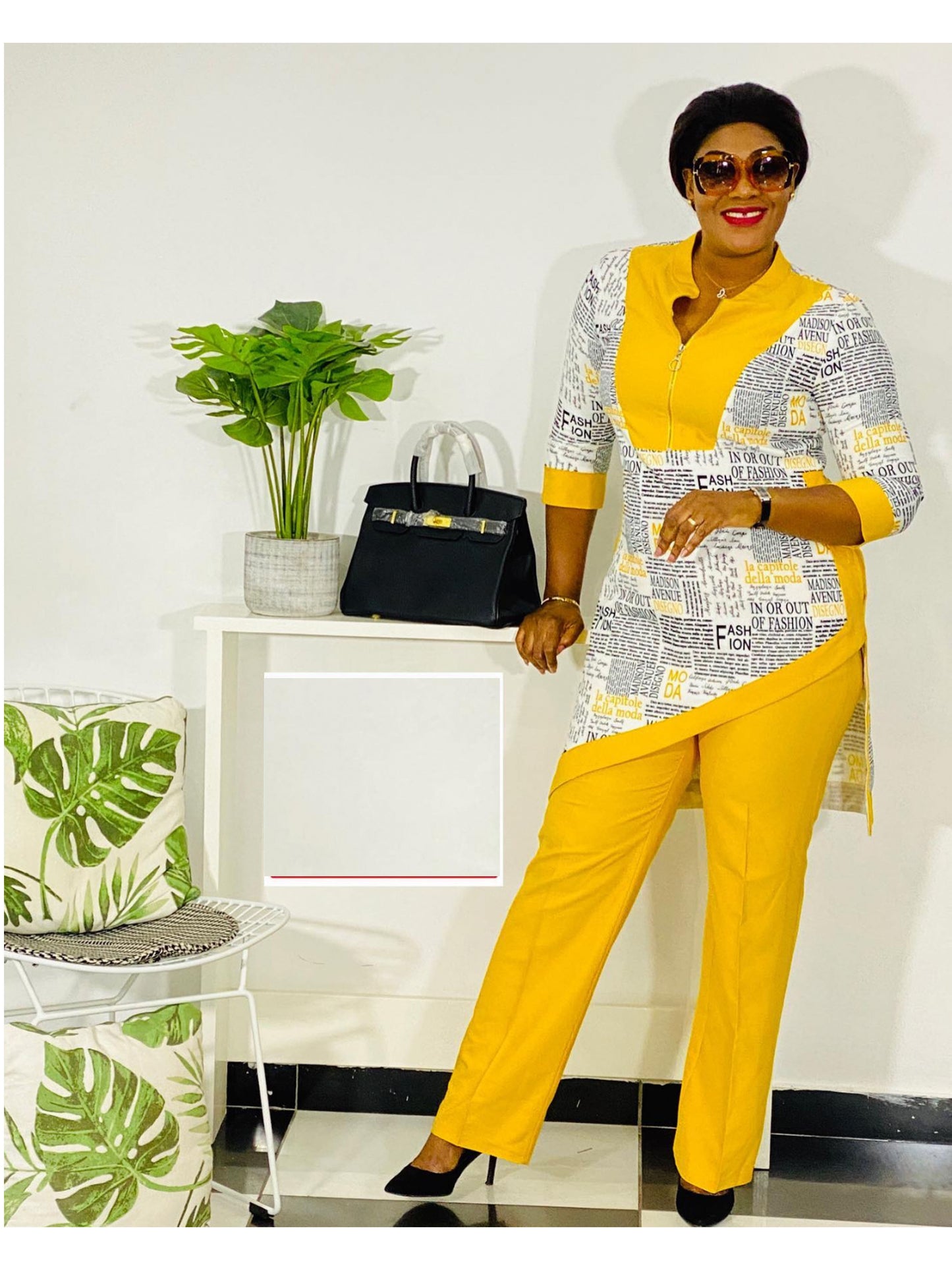 Dashiki African New Fashion Suit (Dress and Trousers) Zip Collar For Lady(ZMTZ#)