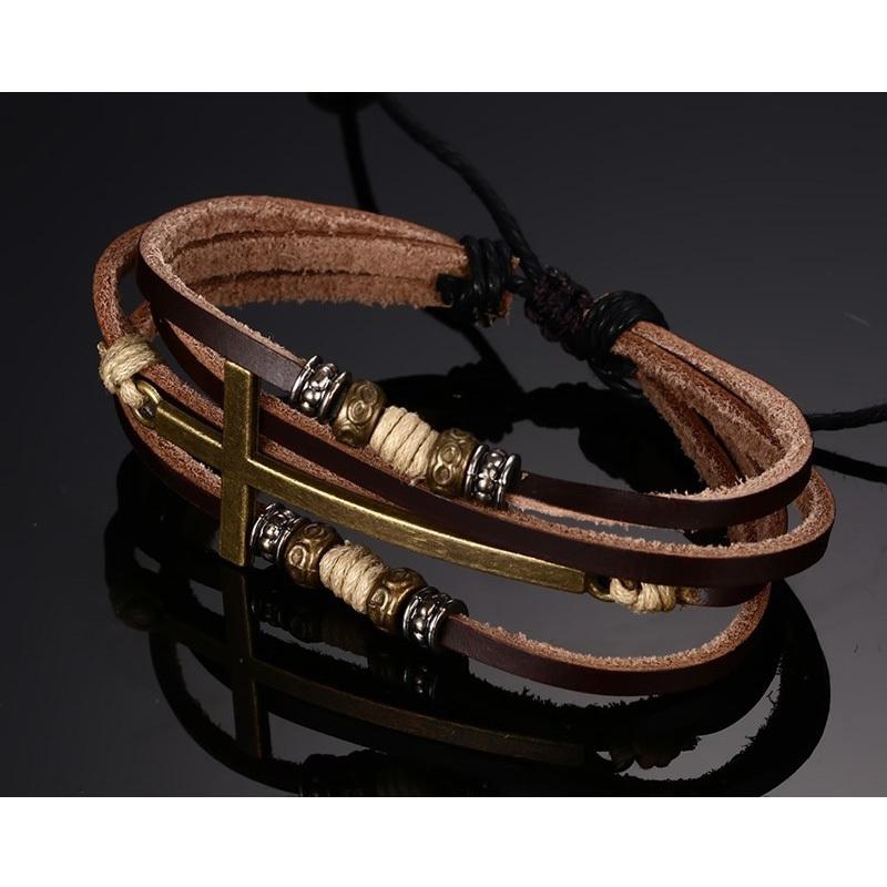 Vnox Leather Cross Bracelets & Bangles For Women Men