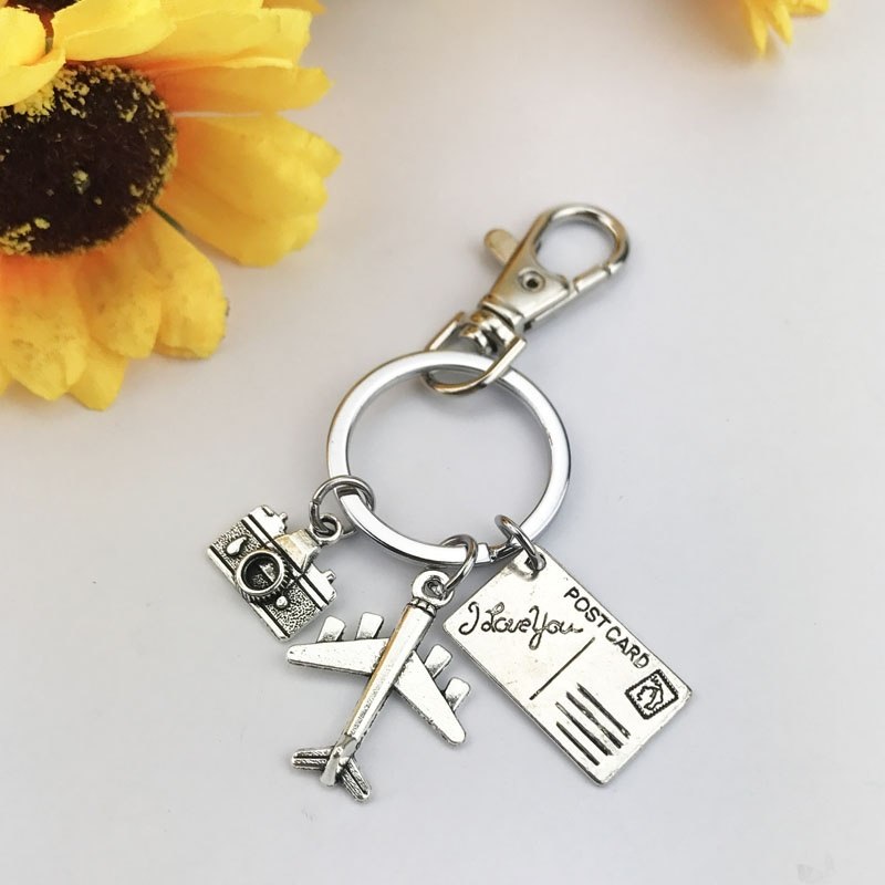 Travel Postcard Keychain, Plane Key Chain, Camera Key Chains, Wanderlust Keyring, Photography Key Clips Gift for Traveller Charm