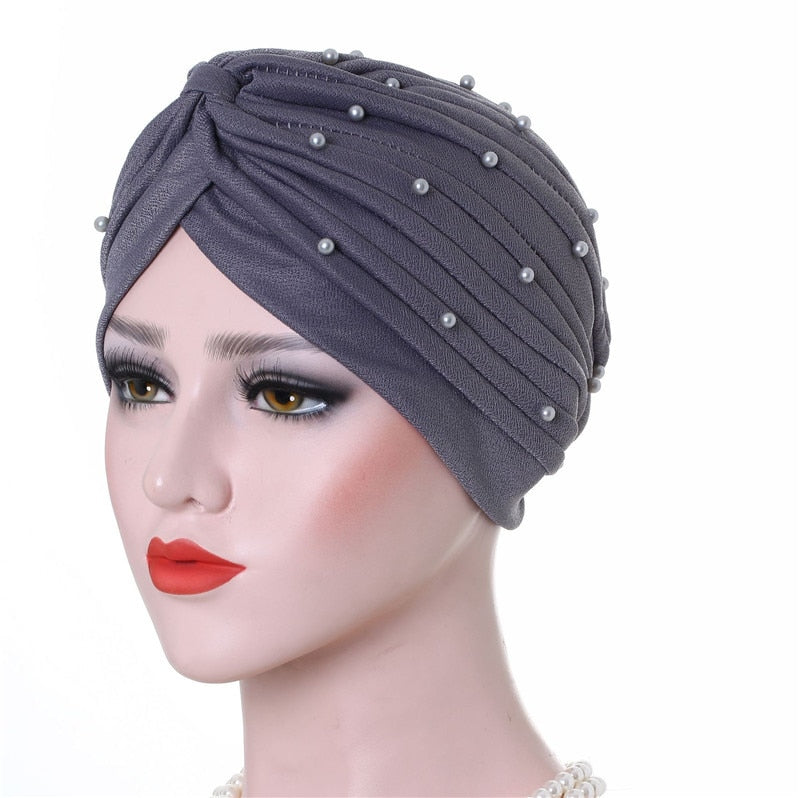 Cotton solid folds pearl muslim turban scarf women islamic inner hijab caps Arab wrap head femme musulman turbante mujer