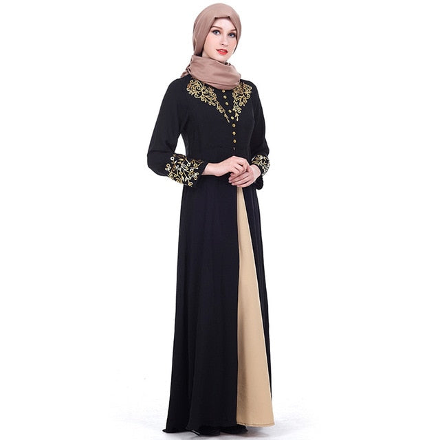 Gold Stamping Printing Muslim Dress Women Dubai Abaya Black Robe Long Sleeve Cardigan Kaftan Elegant Design Maxi Dresses Clothes