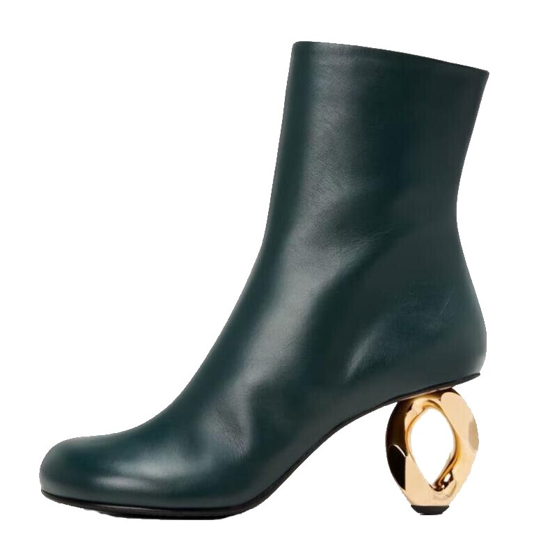 Processing time:3-7days after placing orders Autumn/Winter New Women's Shoes High Quality Leather Round Head Fashion Hollow Heel Zipper Ankle Boots Black Green Big Size