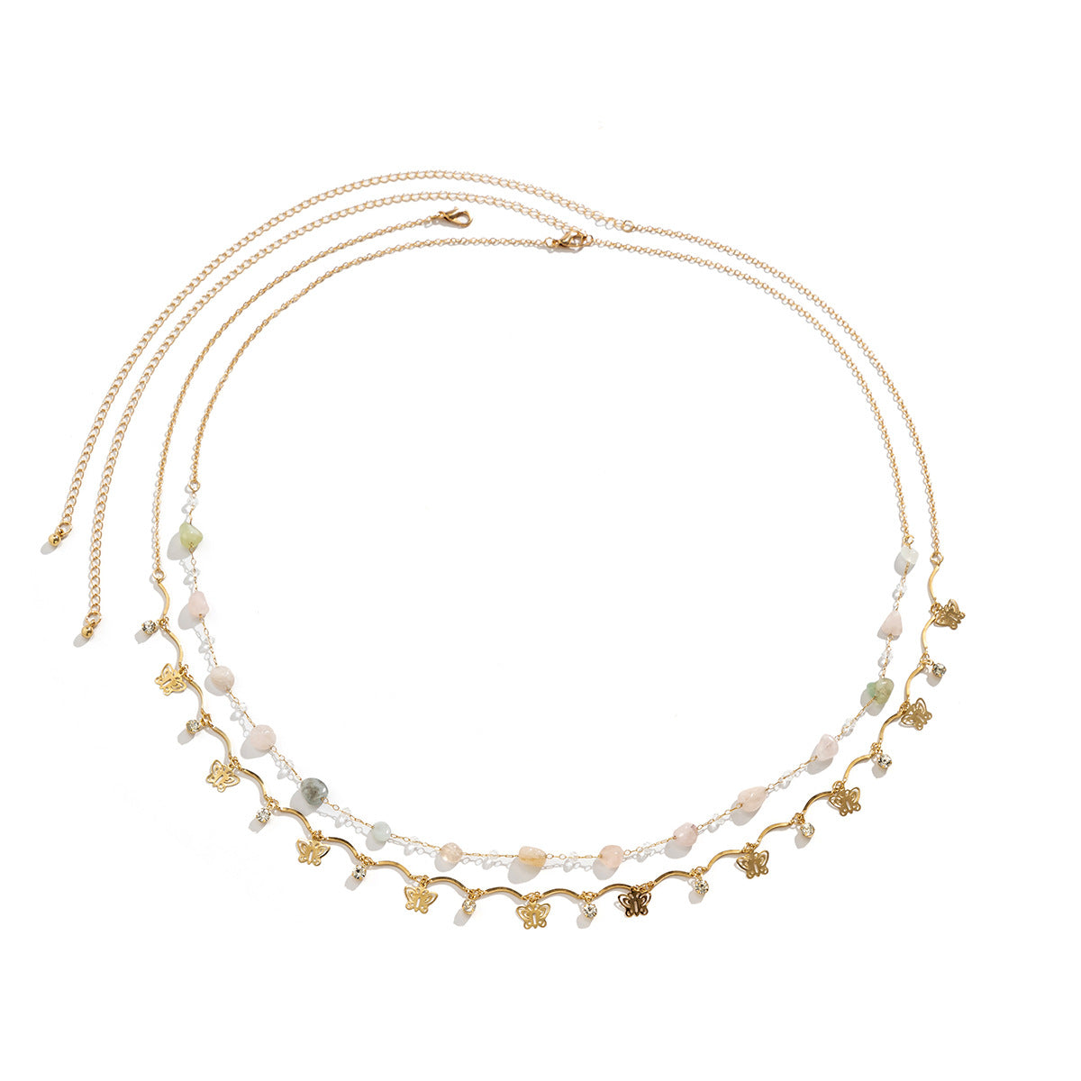Vintage Double Layered Crystal Colored Beach Waist Chain Metal Chain Butterfly Fringe Body Chain