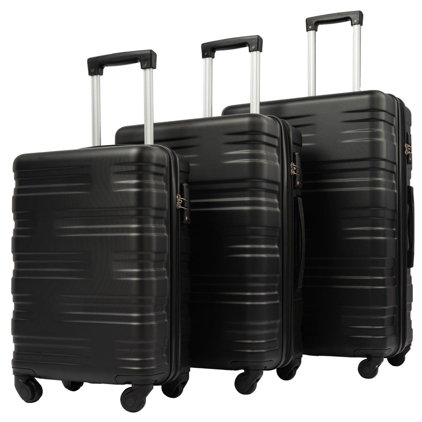 Hardshell Luggage Sets 3 Pcs Spinner Suitcase with TSA Lock Lightweight 20''24''28'' Black + ABS