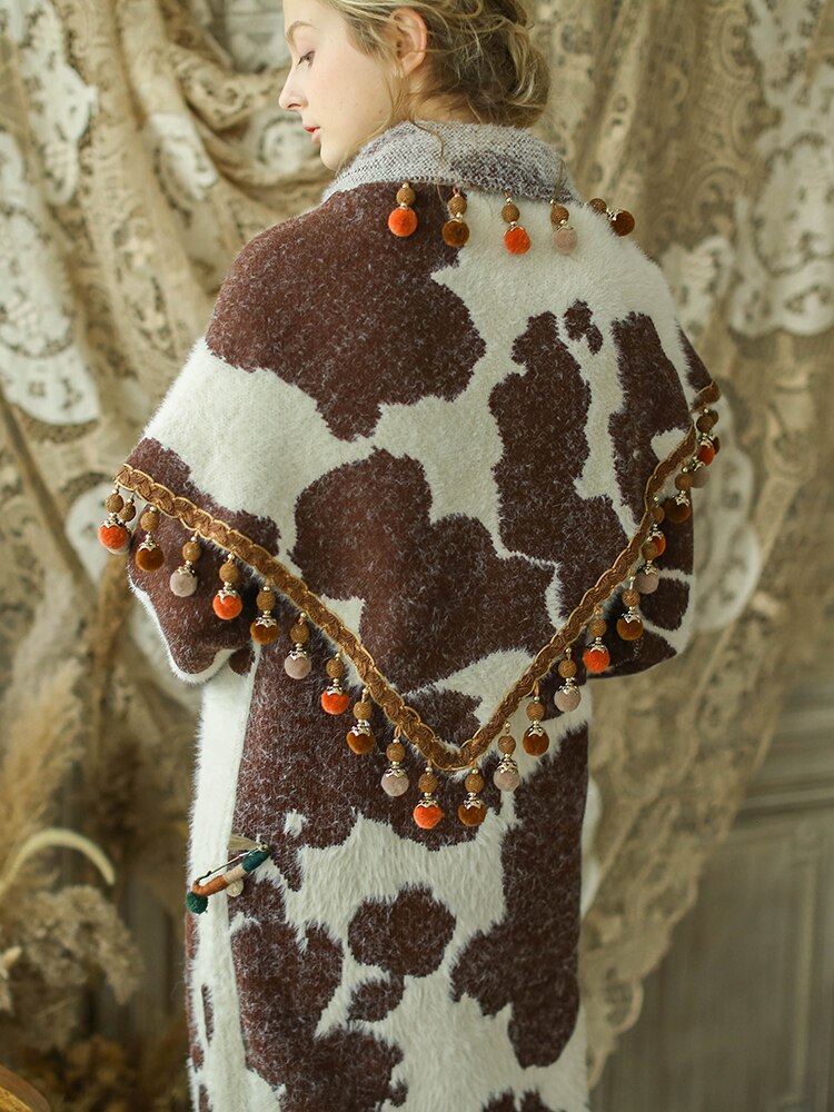 Vintage Cow Shawl Models Warm Woolen Straight Fall And Winter Dresses