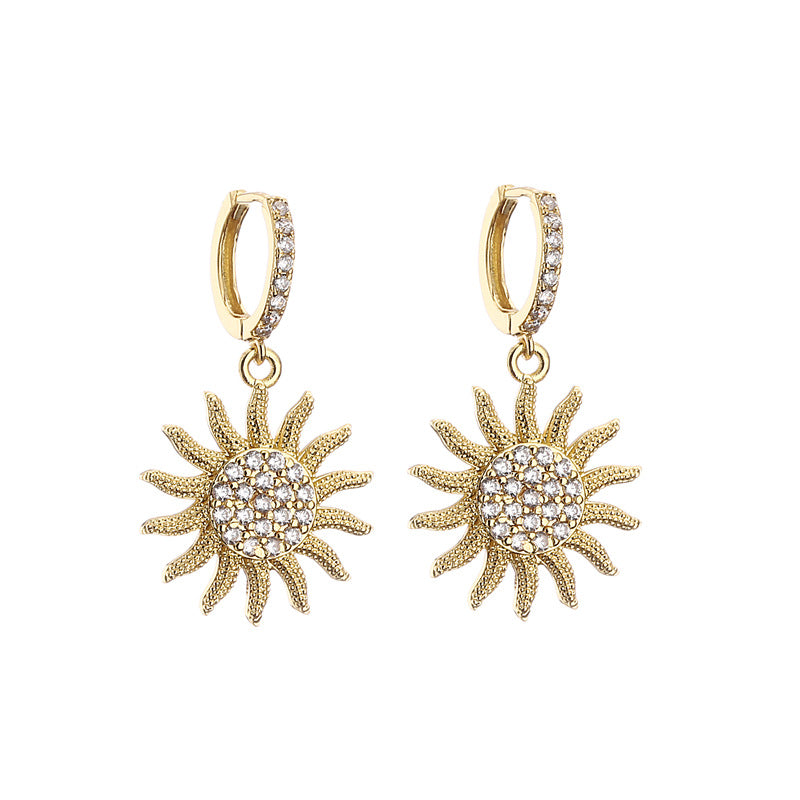 Micro Inlaid Zircon Sun Necklace Earring Set Jewelry Sunflower