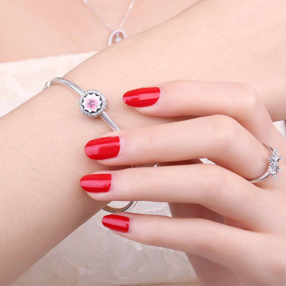 Jewelrypalace 925 Sterling Silver  Magnolia Blossom Pink Murano Glass Beads Charms Fit Bracelets