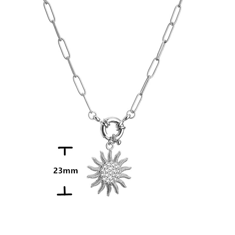 Micro Inlaid Zircon Sun Necklace Earring Set Jewelry Sunflower