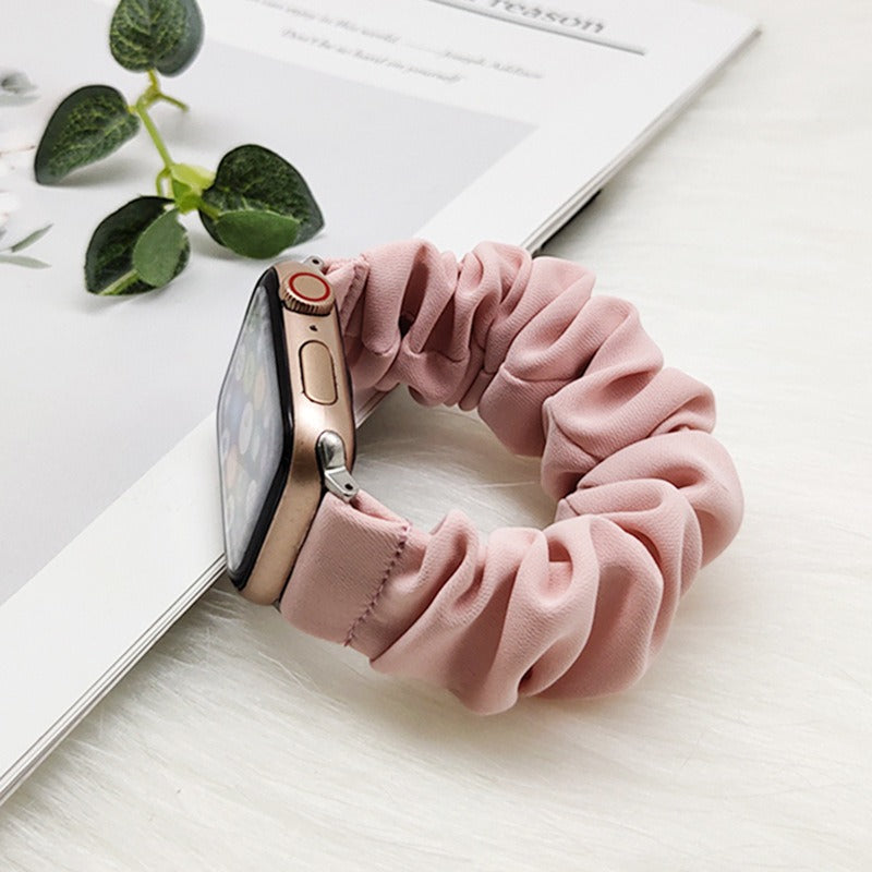 Pure Color Soft Silk Rag Apple Hair Band For Apple Watch7 Replacement Wrist Strap