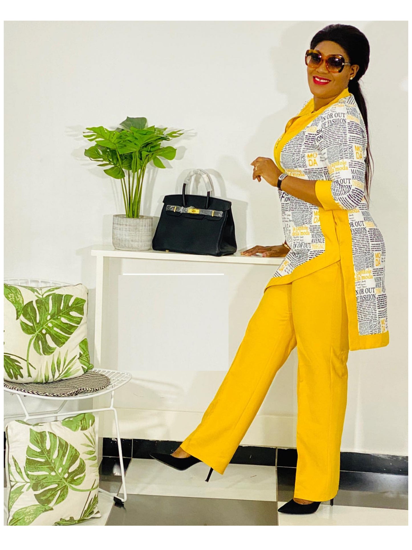Dashiki African New Fashion Suit (Dress and Trousers) Zip Collar For Lady(ZMTZ#)