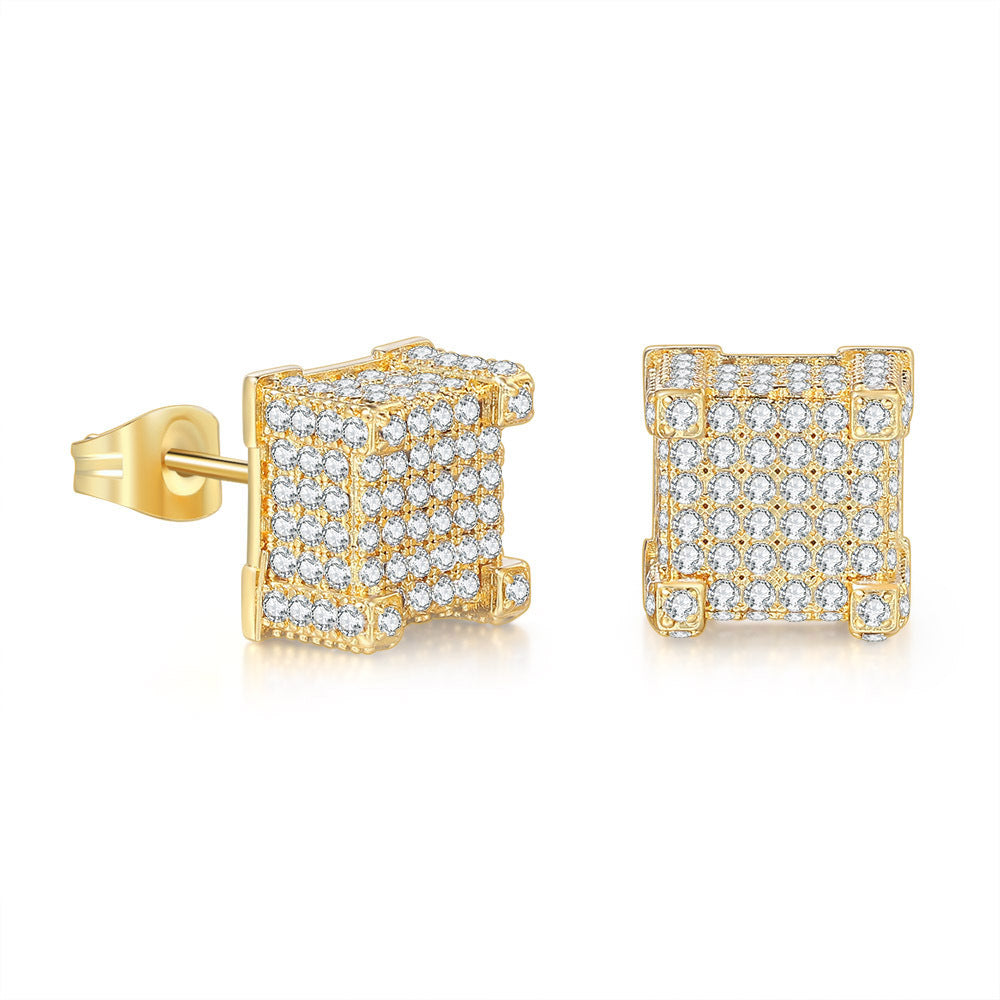 Hip Hop Full Zircon Micro Set Earrings Men's Trendsetter Gold Plated Hip hop Earrings Accessories