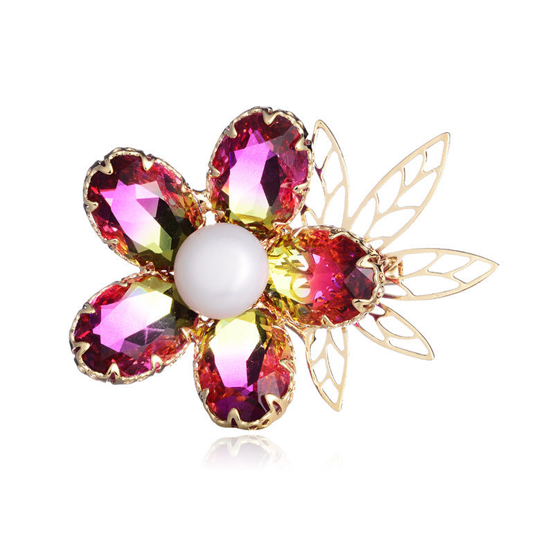 Exquisite Fashion Tourmaline Brooch Temperament Trend Pearl Petal Brooch Corsage Dress Accessories Pin