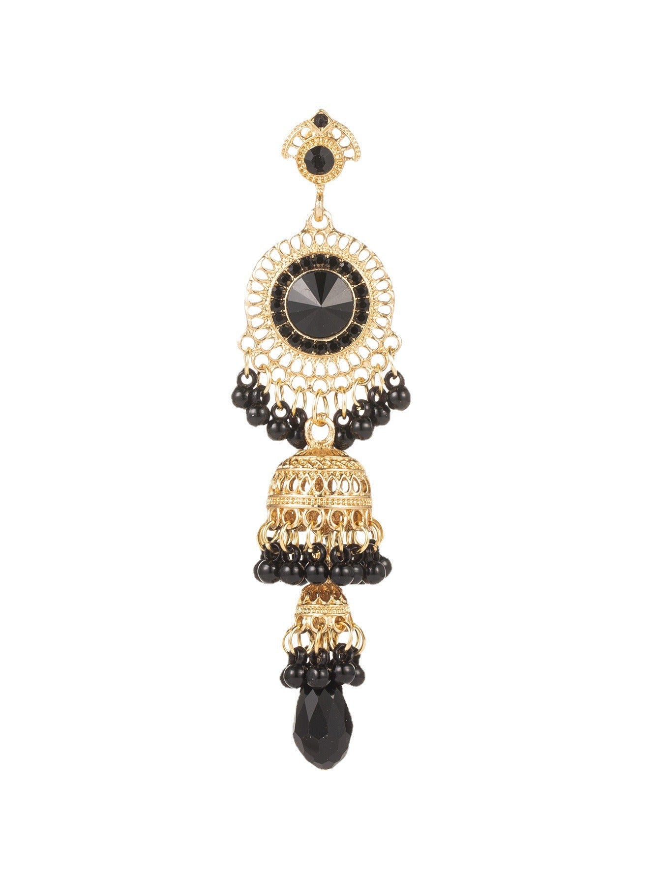 Fashionable and personalized micro diamond earrings Thai retro women's long luxurious imitation large gemstone bell tassel earrings