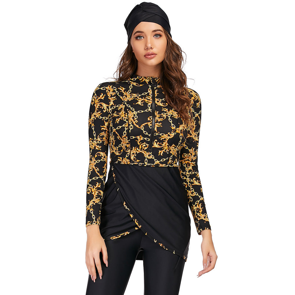 New Muslim swimsuit long-sleeved trousers three-piece conservative sunscreen with chest pad