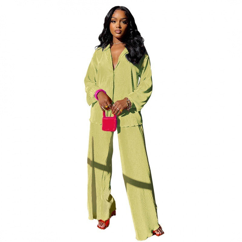 Women's Sets Long Sleeve Shirt Tops Wide Leg Pants Elegant Tracksuit Two Piece Set