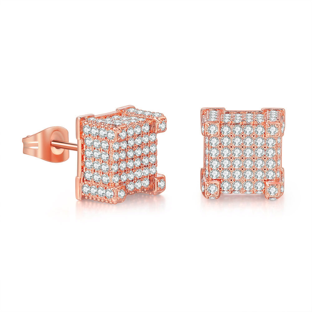 Hip Hop Full Zircon Micro Set Earrings Men's Trendsetter Gold Plated Hip hop Earrings Accessories