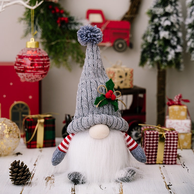 New Christmas decorations, high-end Christmas with lights, dwarf knitted hat, illuminated Rudolf doll ornaments