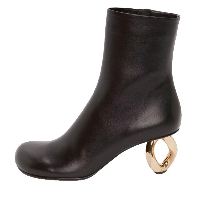 Processing time:3-7days after placing orders Autumn/Winter New Women's Shoes High Quality Leather Round Head Fashion Hollow Heel Zipper Ankle Boots Black Green Big Size
