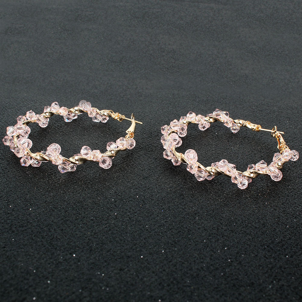 Braided Geometric Crystal Earrings Exaggerated Hoop Earrings Round Earrings