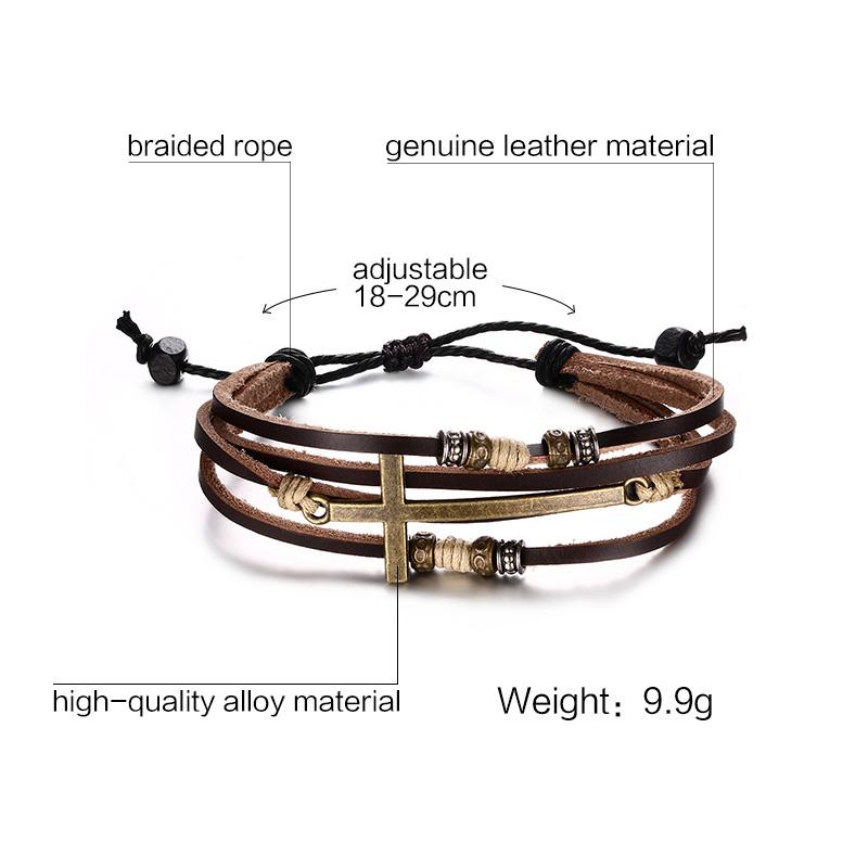 Vnox Leather Cross Bracelets & Bangles For Women Men