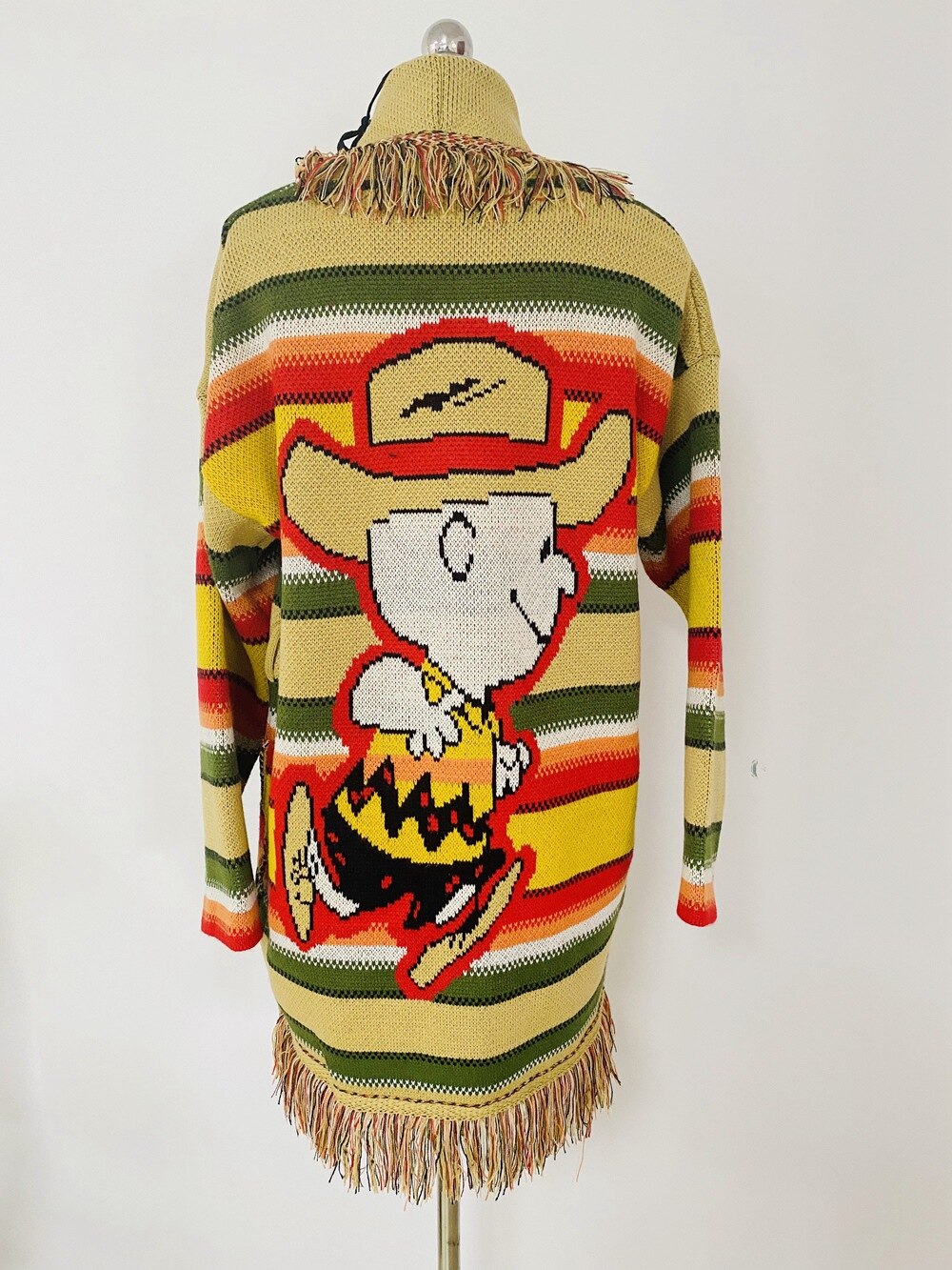 Jacket Wool Rainbow Striped Sweater Cardigan Cartoon Jacquard Knit Mid-length Coats Tops