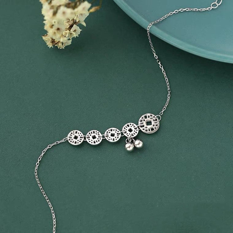 925 Sterling Silver Copper Money Bell Anklet Women's New Ins Cool Trend High Quality Sense Fairy Ancient Style