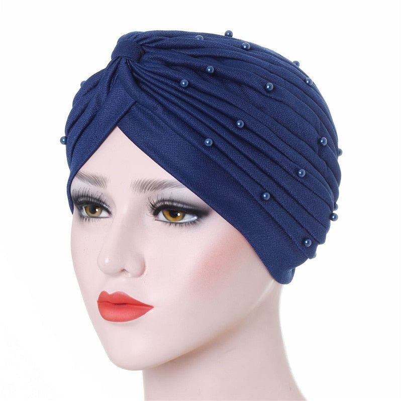 Cotton solid folds pearl muslim turban scarf women islamic inner hijab caps Arab wrap head femme musulman turbante mujer