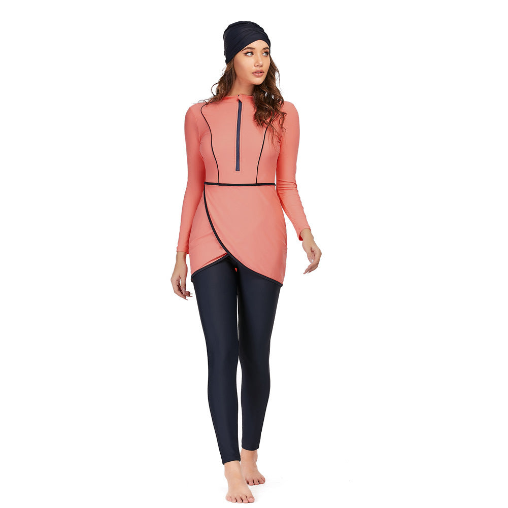 New Muslim swimsuit long-sleeved trousers three-piece conservative sunscreen with chest pad