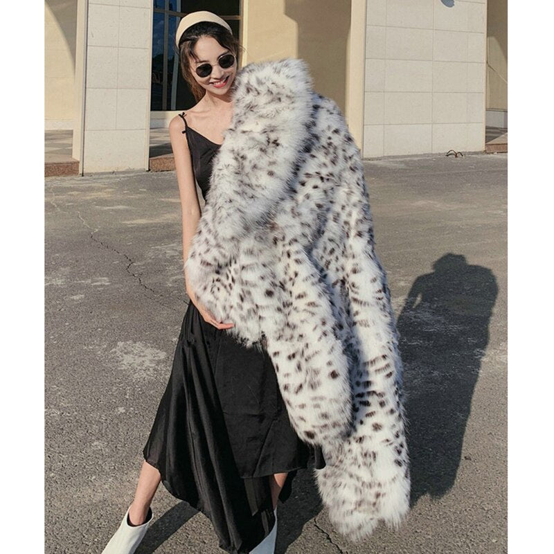 Women's winter imitation fox fur young leopard-print fur coat long knee-length mink coat