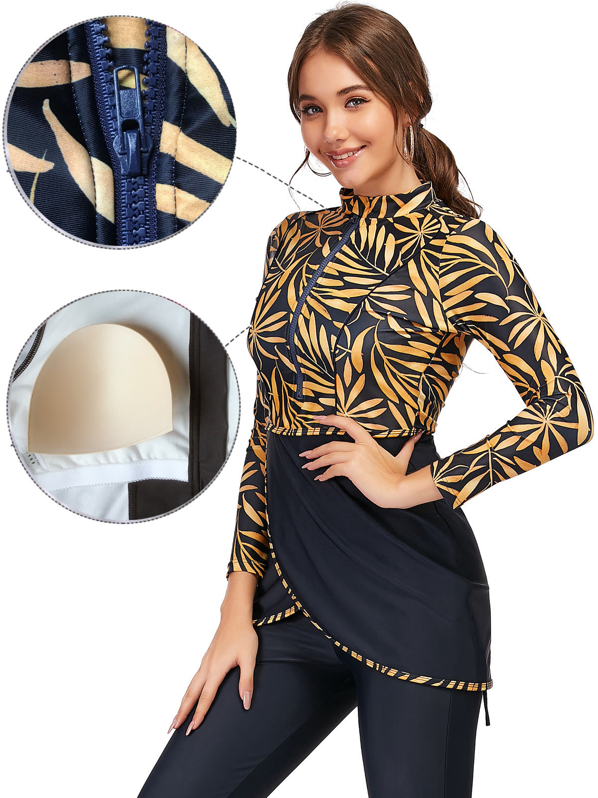 New Muslim swimsuit long-sleeved trousers three-piece conservative sunscreen with chest pad