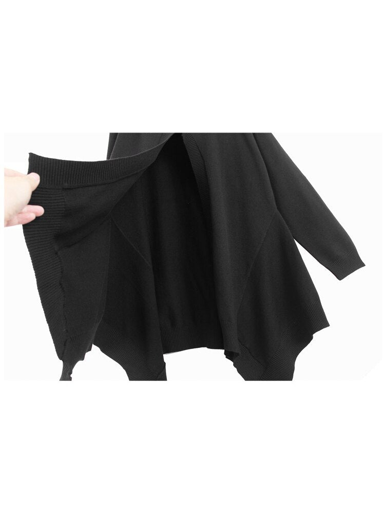 Split Sweater Irregular Full Sleeve Full Sleeve Solid Color Pleated Pullover Autumn Minority Loose Knitted