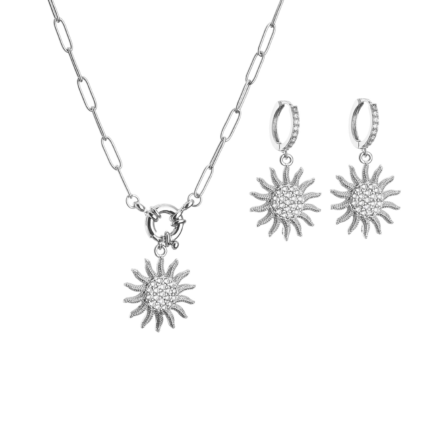 Micro Inlaid Zircon Sun Necklace Earring Set Jewelry Sunflower