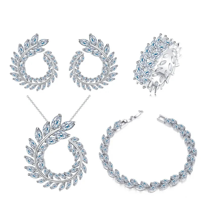 925 Sterling Silver Cubic Zircon Wedding Engagement Jewelry Sets Necklace/Earrings/Bracelet Wholesale