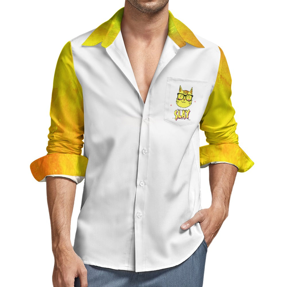 Bully-Proof Da Nerd Kat Slay Velvet Casual One Pocket Long Sleeve Shirt