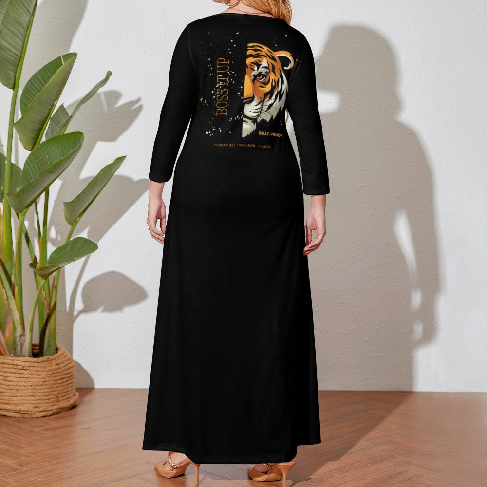 Bully-Proof Boss It Up Plus Size Loose Crew Neck Long Sleeve Dress