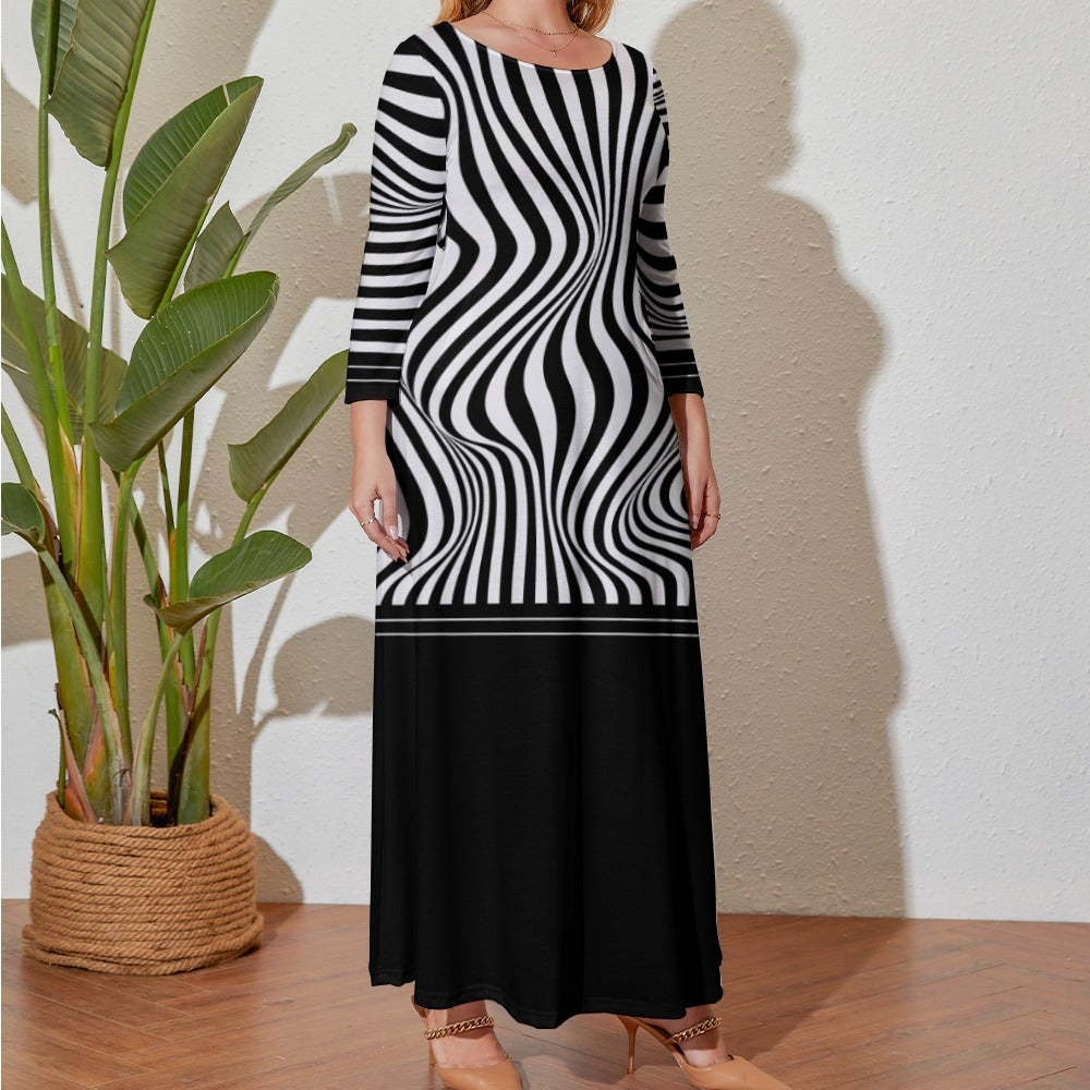 Bully-Proof Of Da Grid Plus Size Loose Crew Neck Long Sleeve Dress