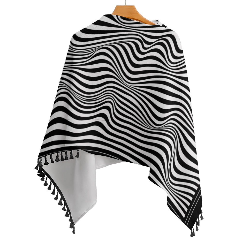 Bully-Proof Off Da Grid Knitted Cape With Fringed Edge